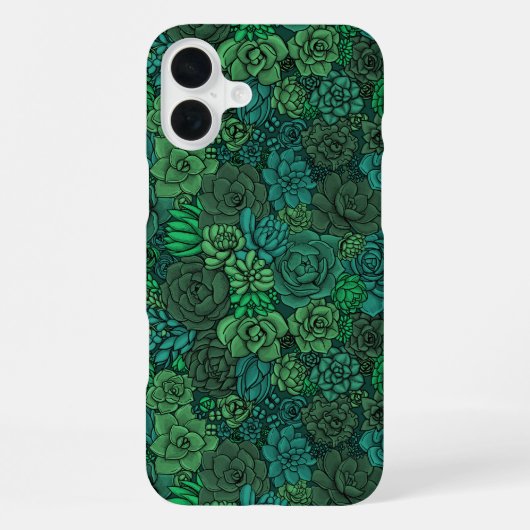 Coque iPhone 16 Plus Jardin de plantes grasses en vert (Verso)