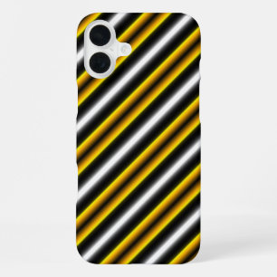 Coque iPhone 16 Plus Jaune Noir Blanc Rayures Arc-en-ciel