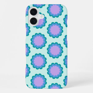 Coque iPhone 16 Plus Joli motif floral rétro en menthe et violet