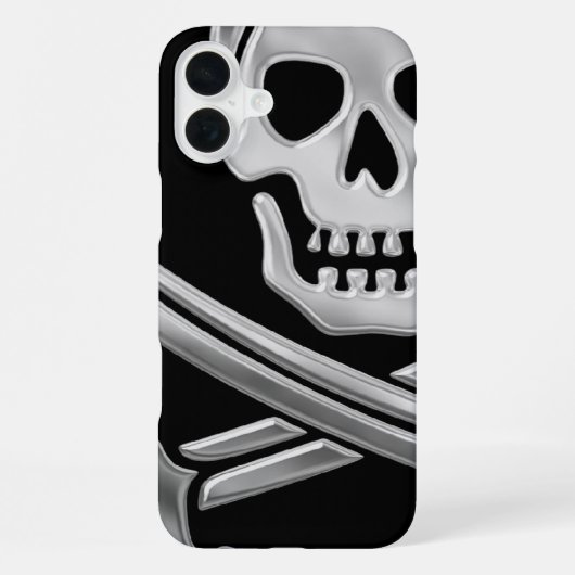 Coque iPhone 16 Plus Jolly roger argenté (Verso)
