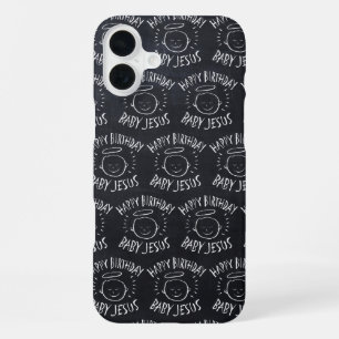 Coque iPhone 16 Plus Joyeux Anniversaire Bébé Jésus - Tableau Noir de N