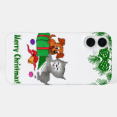 Coque iPhone 16 Plus Joyeux Noël avec chat et chiot (Verso Horizontal)