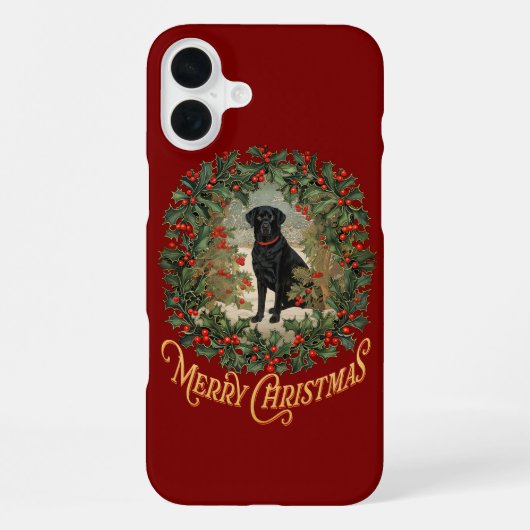 Coque iPhone 16 Plus Joyeux Noël Labrador Retriever (Verso)