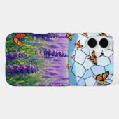 Coque iPhone 16 Plus Lavande et Papillons au Crépuscule Vitrail (Verso Horizontal)