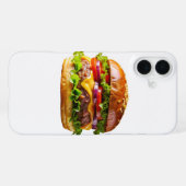 Coque iPhone 16 Plus Le cheeseburger appétissant de SlipperyJoe crousti (Verso Horizontal)