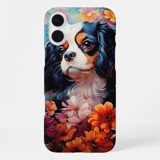 Coque iPhone 16 Plus Le roi Cavalier Charles Spaniel en fleurs (Verso)