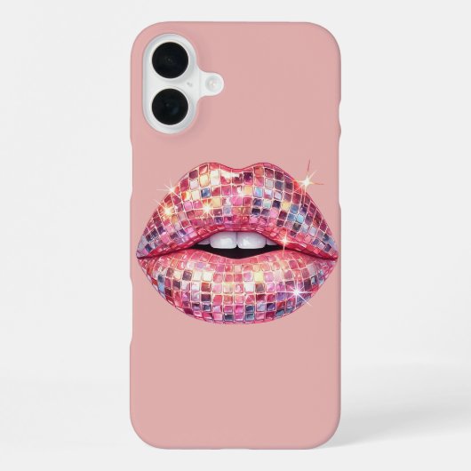 Coque iPhone 16 Plus Lèvre boule disco rose (Verso)