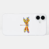 Coque iPhone 16 Plus libellule de fleurs jaunes (Verso Horizontal)