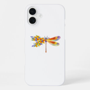 Coque iPhone 16 Plus libellule de fleurs jaunes