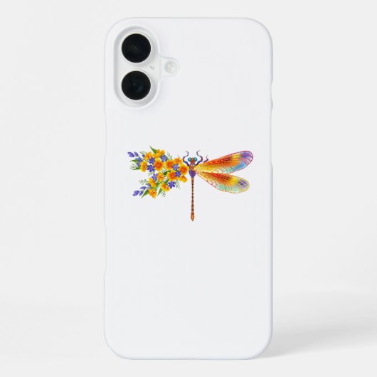 Coque iPhone 16 Plus libellule de fleurs jaunes (Verso)