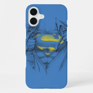 Coque iPhone 16 Plus Logo Superman sur poitrine esquissé