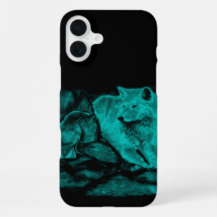 Coque iPhone 16 Plus Loup et corbeau dans la nuit