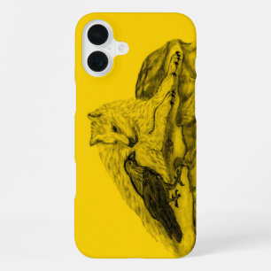Coque iPhone 16 Plus Loup et corbeau noir et jaune