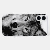 Coque iPhone 16 Plus Loup noir et blanc (Verso Horizontal)