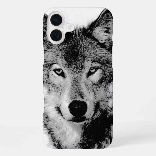 Coque iPhone 16 Plus Loup noir et blanc (Verso)
