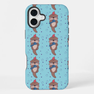 Coque iPhone 16 Plus Loutre de mer punk rock avec poisson Drôle d'art