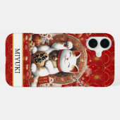 Coque iPhone 16 Plus Lucky Cat With Gold Coins Monogrammed (Verso Horizontal)