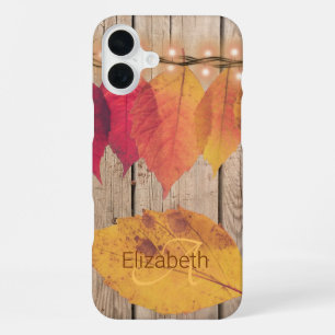 Coque iPhone 16 Plus Lumières de feuille d'automne initiales monogramme
