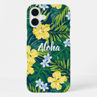 Coque iPhone 16 Plus Luna Hibiscus Garden Hawaiian - Jaune et Marine