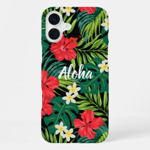 Coque iPhone 16 Plus Luna Hibiscus Garden Hawaiian - Rouge et Noir