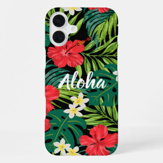 Coque iPhone 16 Plus Luna Hibiscus Garden Hawaiian - Rouge et Noir