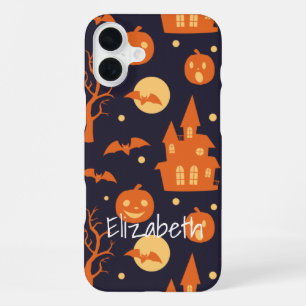Coque iPhone 16 Plus Maison Effrayante Halloween Chauves-Souris Arbres 