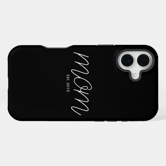 Coque iPhone 16 Plus Maman noire script établi (Verso Horizontal)