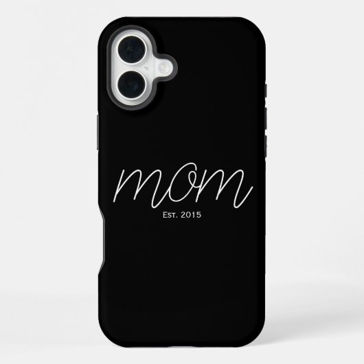 Coque iPhone 16 Plus Maman noire script établi (Verso)