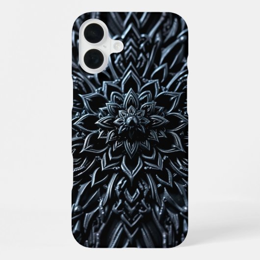 Coque iPhone 16 Plus Mandala métallique foncé (Verso)