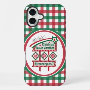 Coque iPhone 16 Plus Marathon de Films de Noël Rétro Enseigne Festive