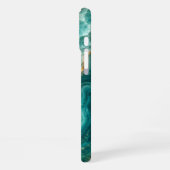 Coque iPhone 16 Plus Marbre de luxe en agate turquoise avec veines d'or (Côté gauche)