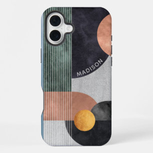 Coque iPhone 16 Plus Marbre Géométrique Abstrait Moderne Nom Personnali