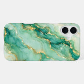 Coque iPhone 16 Plus Marbre Luxueux Vert et Or (Verso Horizontal)