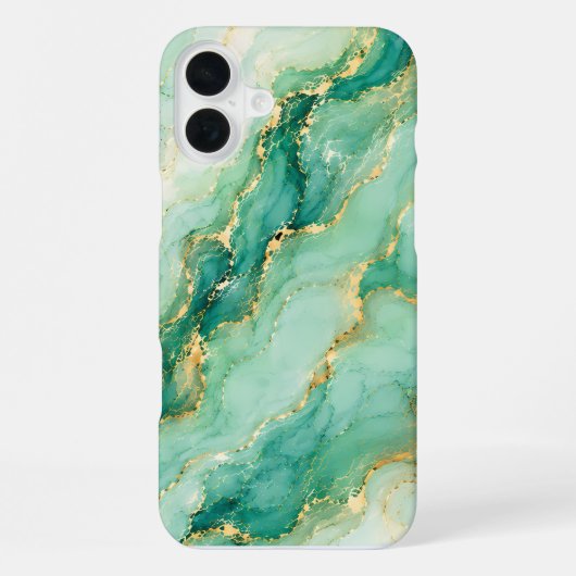 Coque iPhone 16 Plus Marbre Luxueux Vert et Or (Verso)