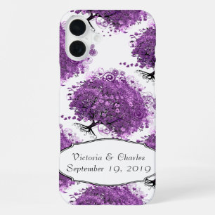 Coque iPhone 16 Plus Mariage de l'arbre à feuilles en forme de cœur vio