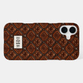 Coque iPhone 16 Plus Marron Diamant Cuir Monogrammé (Verso Horizontal)