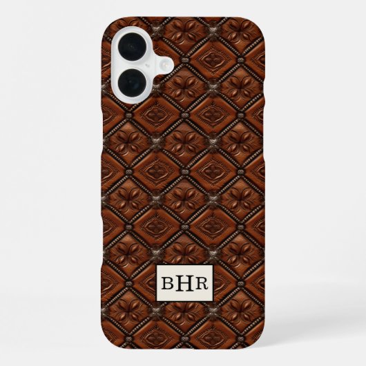 Coque iPhone 16 Plus Marron Diamant Cuir Monogrammé (Verso)