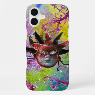 Coque iPhone 16 Plus MASQUE DE JESTER ROUGE NOIR Mascarade Violet Vert