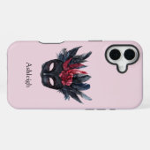 Coque iPhone 16 Plus Masque de plumes rouges noires (Verso Horizontal)