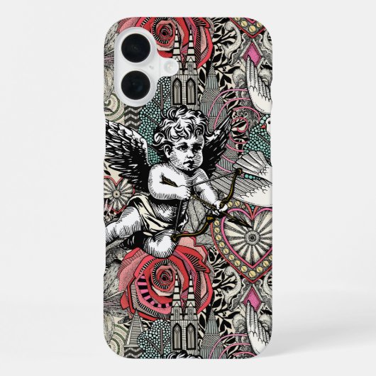 Coque iPhone 16 Plus maximalisme de la Saint-Valentin col clair (Verso)