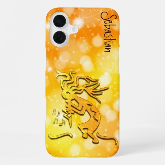Coque iPhone 16 Plus Merrymaker Kokopelli Notes de Musique Nom Personna (Verso)