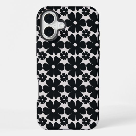Coque iPhone 16 Plus Minimalist black & white daisy pattern (Verso)