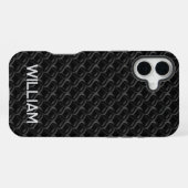 Coque iPhone 16 Plus Modern Black Rubber Lattice with Name (Verso Horizontal)