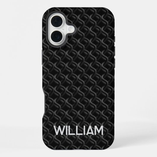 Coque iPhone 16 Plus Modern Black Rubber Lattice with Name (Verso)