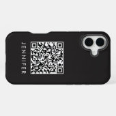 Coque iPhone 16 Plus Modern Minimalist Black Executive QR Code Monogram (Verso Horizontal)
