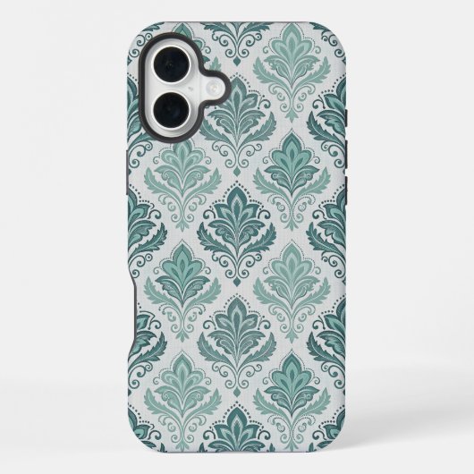 Coque iPhone 16 Plus Modern Teal Nordic Damask (Verso)