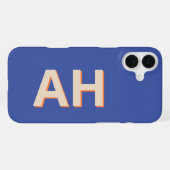 Coque iPhone 16 Plus Monogramme bleu orange moderne (Verso Horizontal)