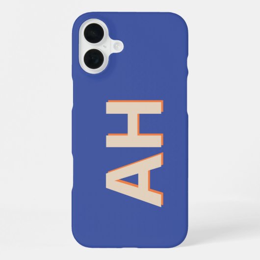 Coque iPhone 16 Plus Monogramme bleu orange moderne (Verso)