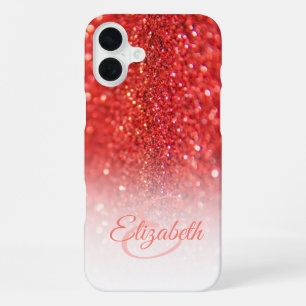 Coque iPhone 16 Plus Monogramme Chic Nuit Corail Paillettes Prénom