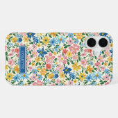 Coque iPhone 16 Plus Monogramme Fleurs Ditsy Bleu et Jaune (Verso Horizontal)